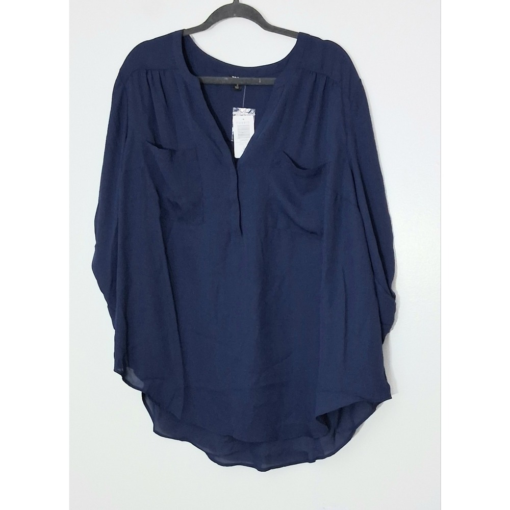 Torrid Harper Blouse Women's Size‎ 3X Blue Semi Sheer 3/4 Roll Tab Sleeves NEW